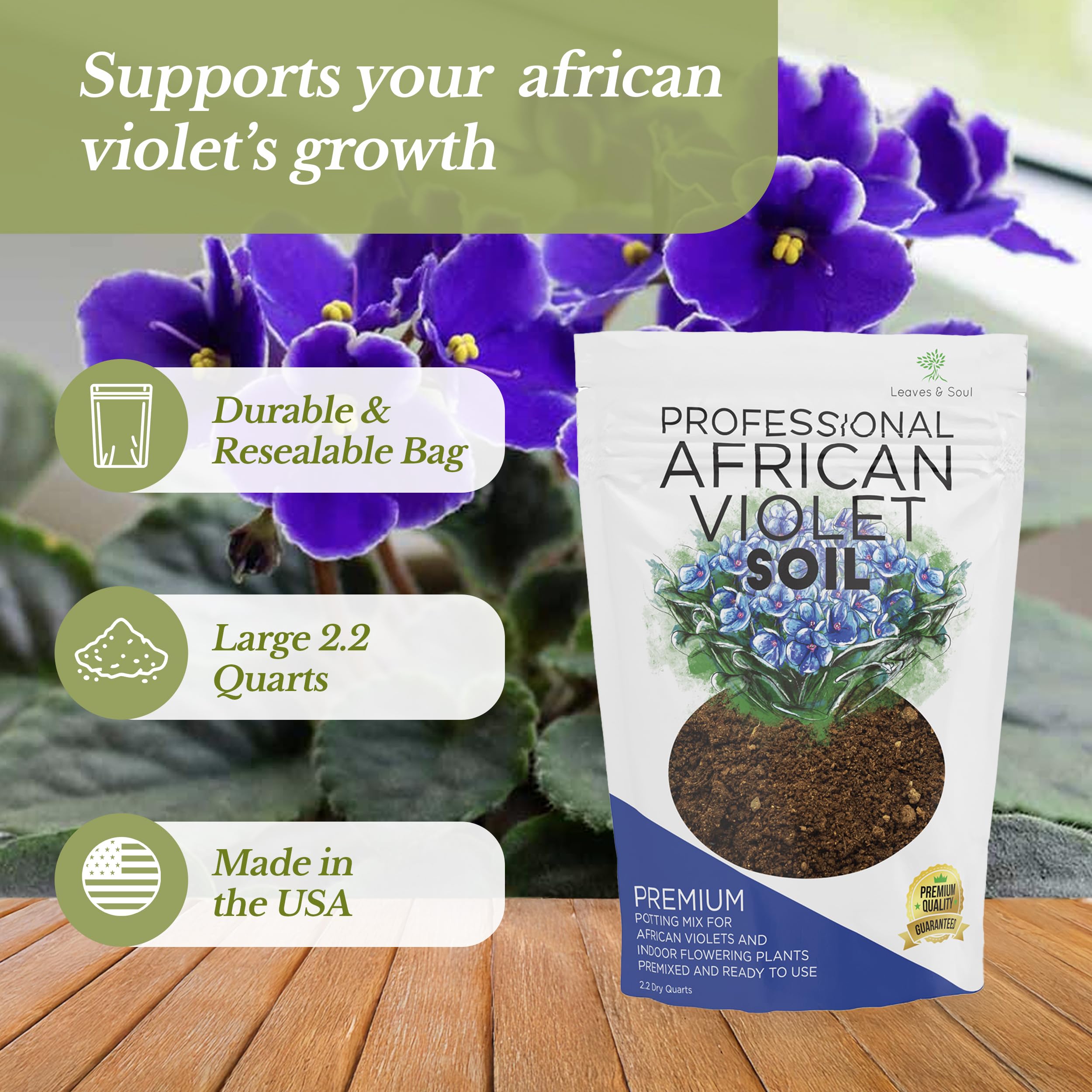Leaves and Soul soil mix texture close-up shows airy blend for healthy roots.