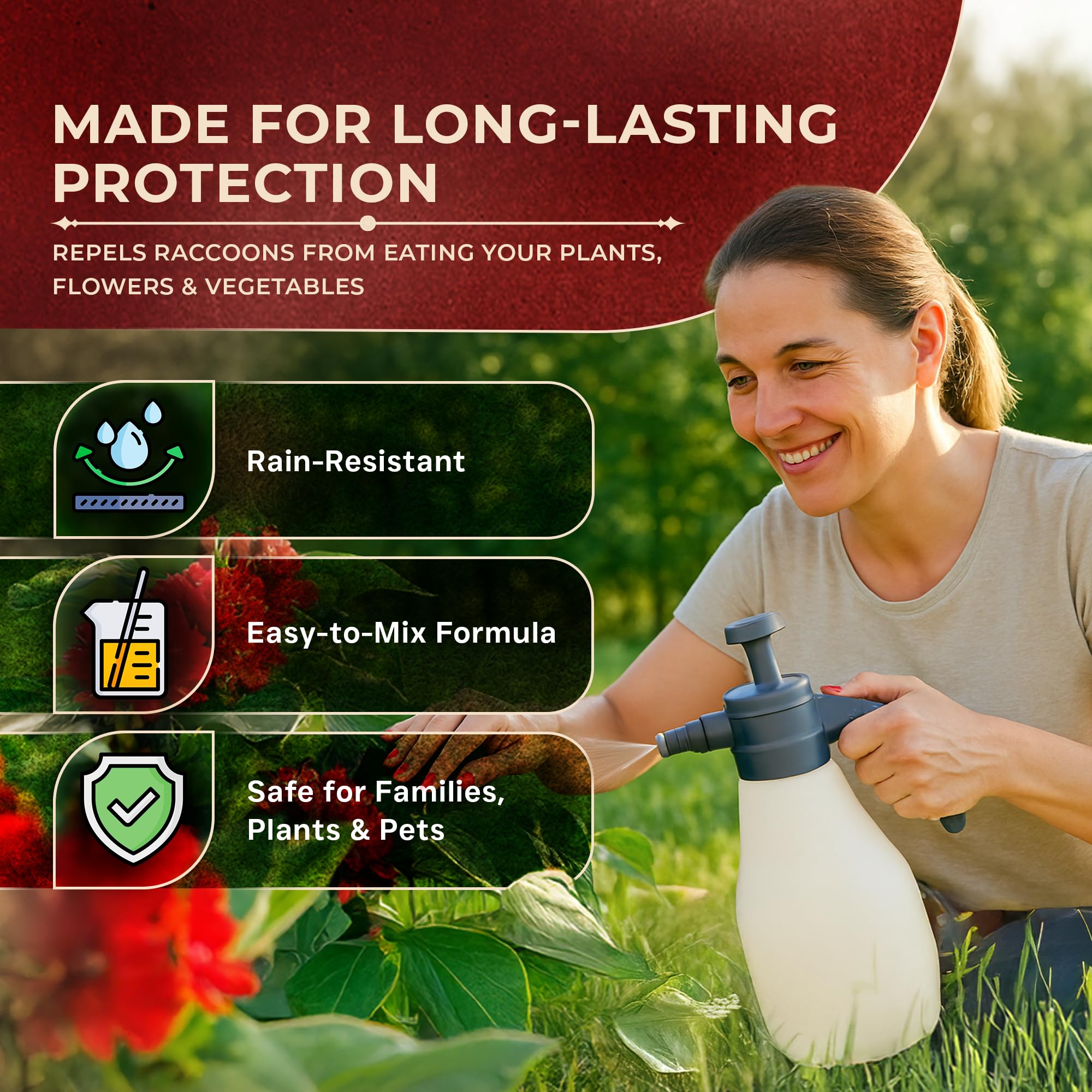 Leaves and Soul VarmiPro pet-safe formula used around lawn and flowers