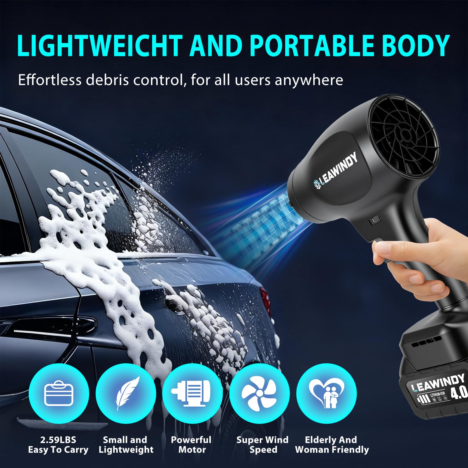 LEAWINDY ergonomic handheld blower reduces arm fatigue during tasks