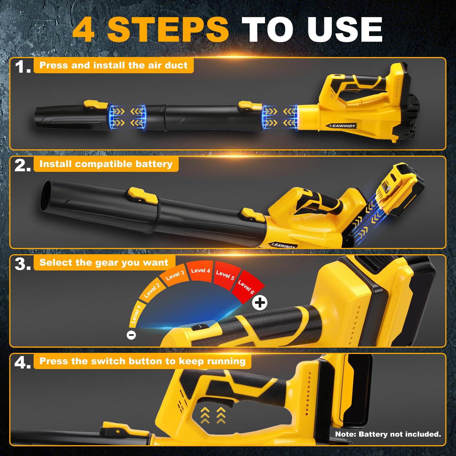 In-action yard cleanup showing robust performance on driveways and lawns.