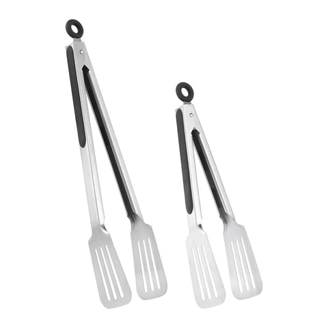 Lebabo metal tongs 9-inch slotted spatula head for precise flipping and turning
