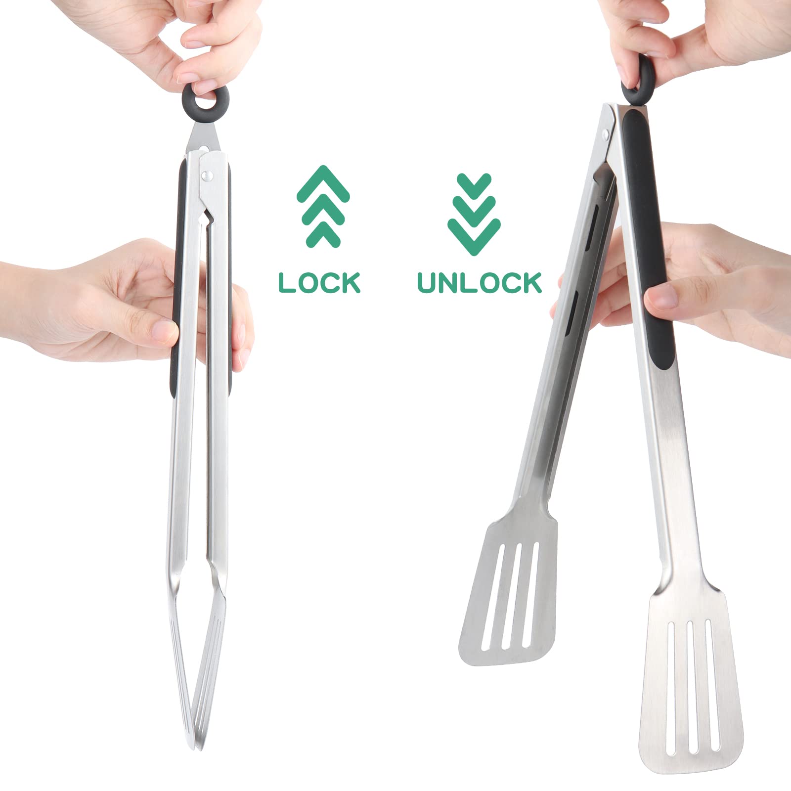 Lebabo tongs handle ribs, steak, and fish with secure grip