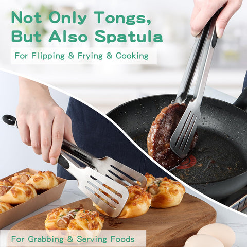Lebabo tongs feature sturdy stainless construction for durability