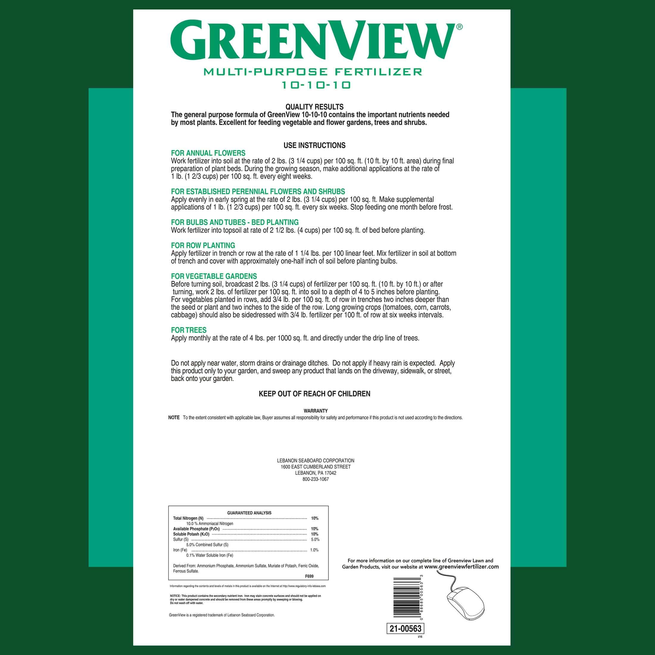 Lebanon Seaboard Green View No.40 packaging clearly shows all-purpose use.