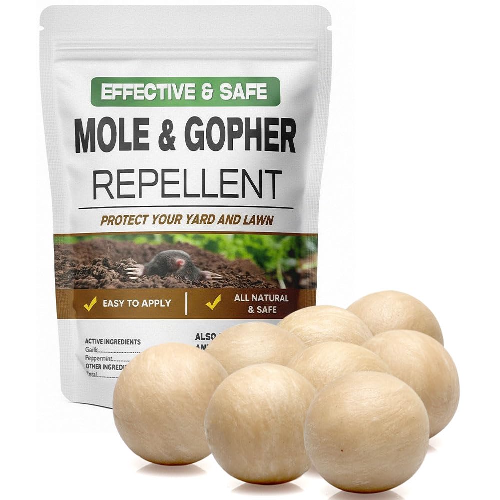 LEBMP Mole Repellent granules spread on lawn to deter moles.