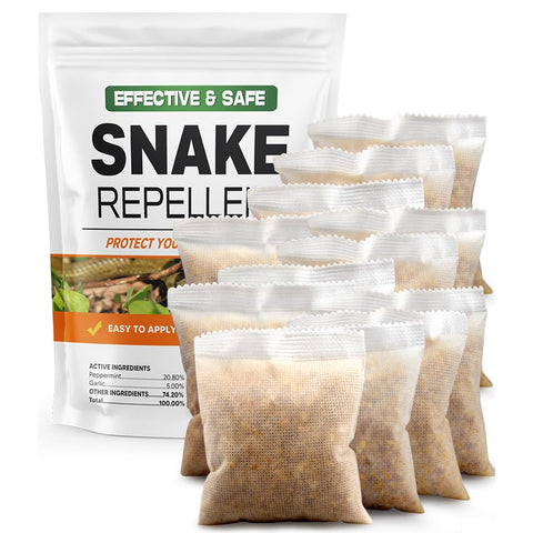 LEBMP Snake Repellent packaging with 12 pouches ensures long-lasting protection around the yard.