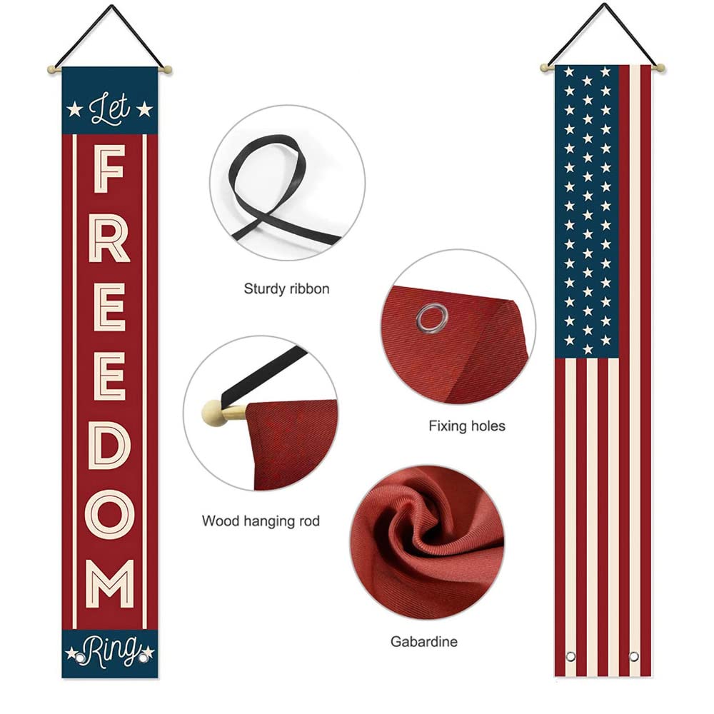 LeChamp Stars and Stripes door banner, weather-resistant and washable for repeated use.