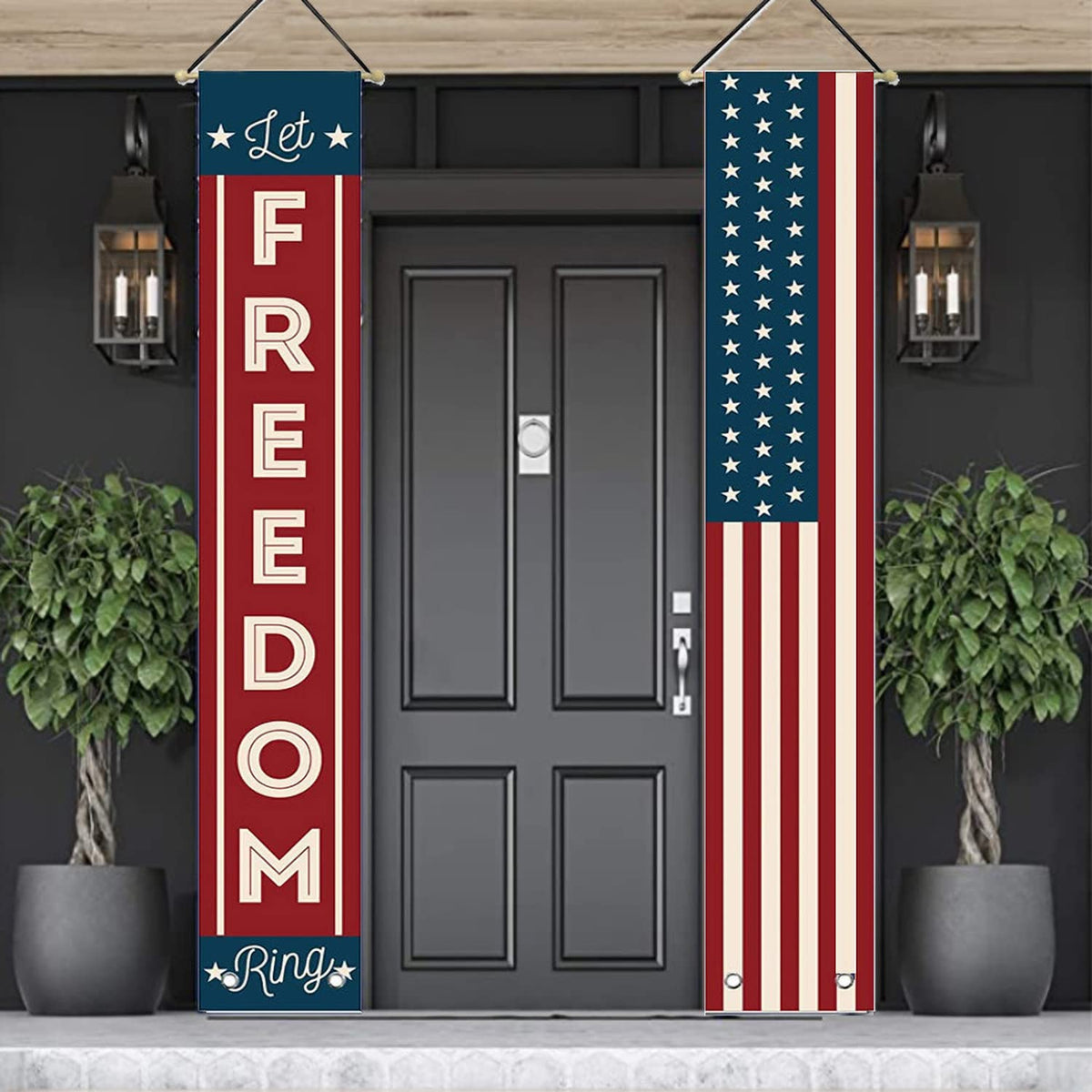 LeChamp USA flag banner for outdoor decor, durable and vibrant for porch or yard celebrations.