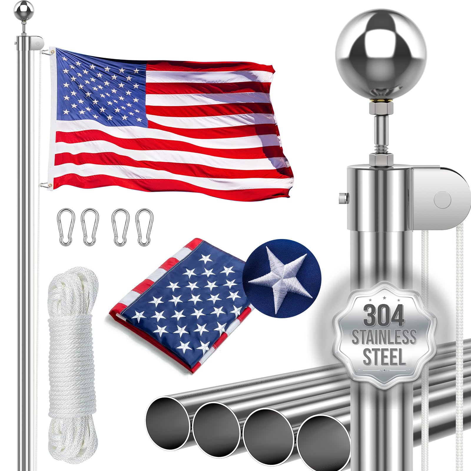 Lechansen 16ft heavy-duty flag pole for outdoor use, durable residential displays