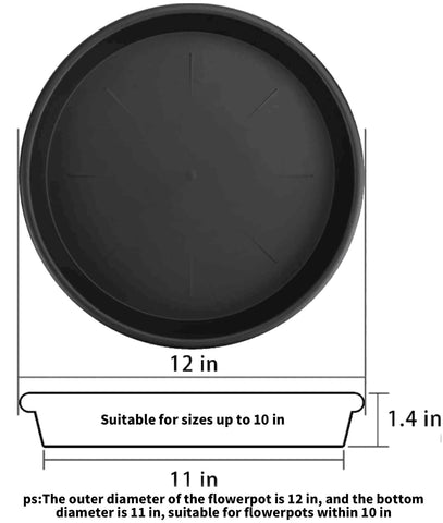 Lechay black plant saucer 12-inch anti-skid edge keeps pots steady.