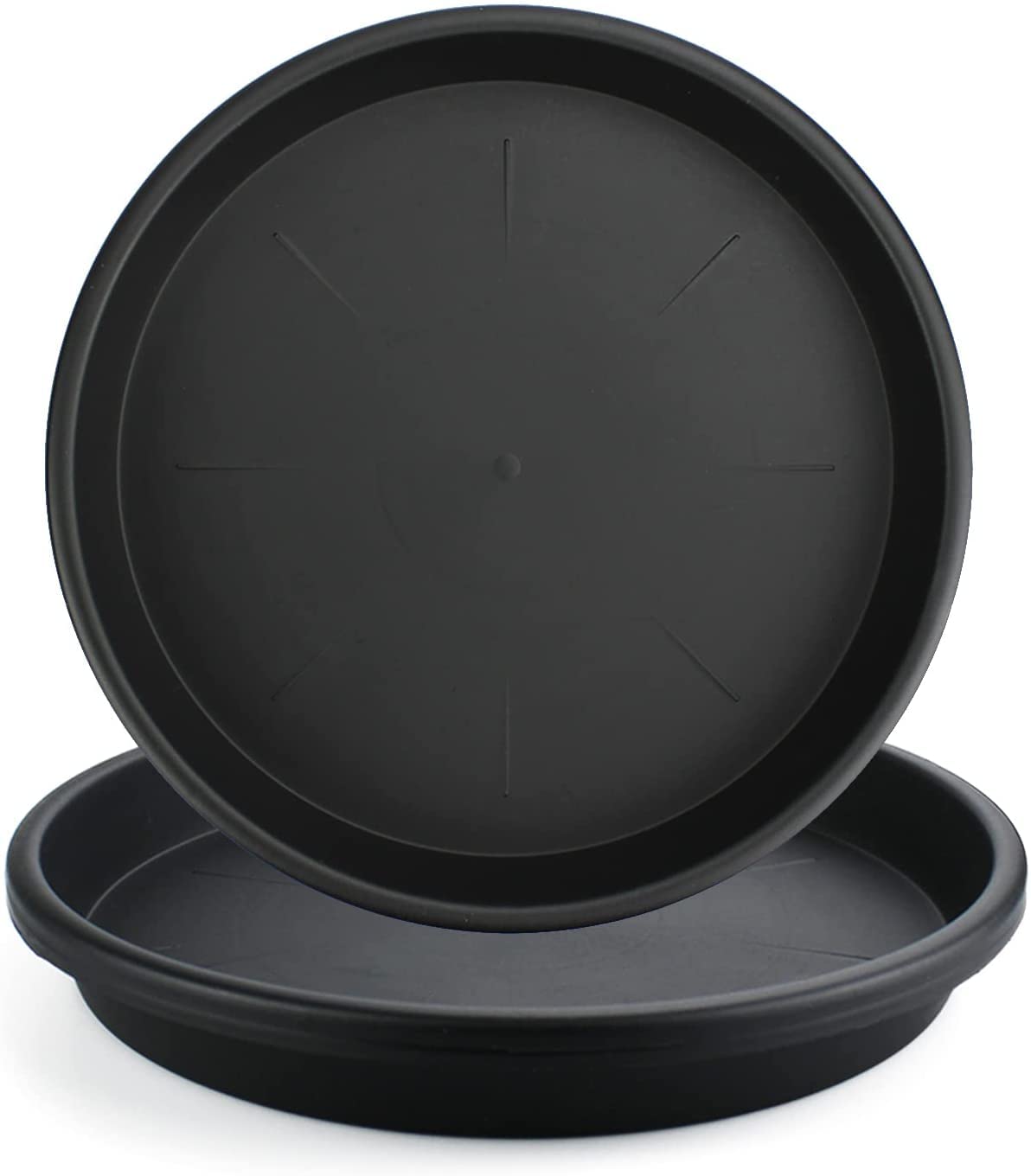 Lechay black plant saucer 12-inch close-up of sturdy plastic for indoor use.