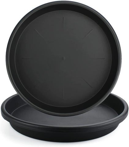 Lechay black plant saucer 12-inch close-up of sturdy plastic for indoor use.
