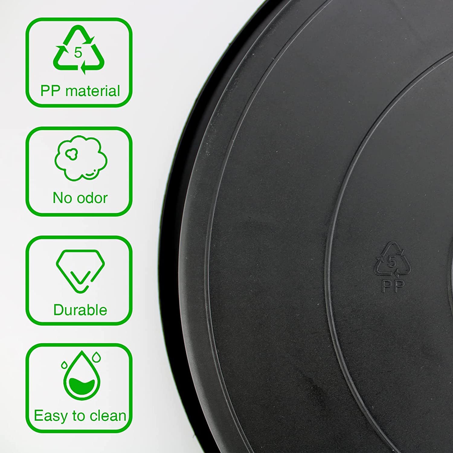 Lechay black plant saucer 12-inch drainage tray protects floors from spills.