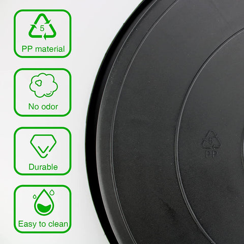 Lechay black plant saucer 12-inch drainage tray protects floors from spills.