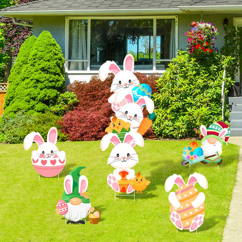 Lecheme rabbit-lawn-stakes create a welcoming Easter scene along walkways.