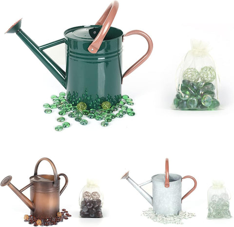 Lechloris metal 1-gallon watering can in forest green for indoor and outdoor use.