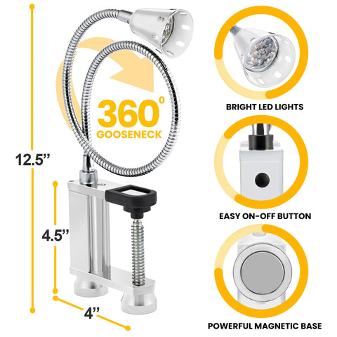 Adjustable clamp on LED Concepts grill light securing it to a table or rail