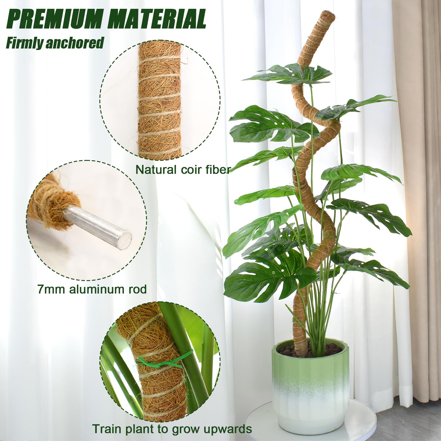 Ledanba aluminum-core moss pole provides strong, rust resistant support