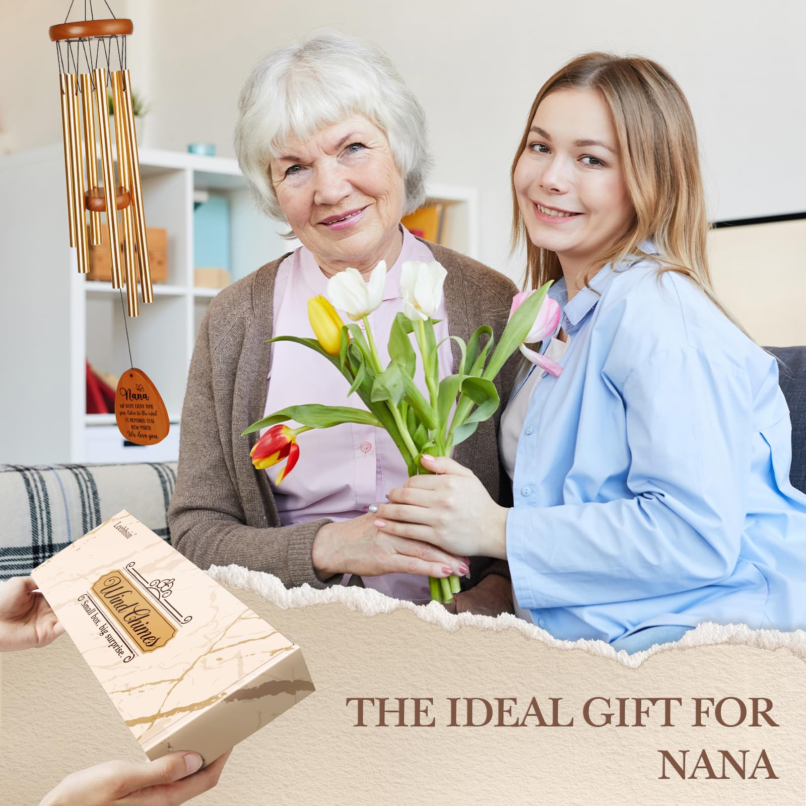 Leebbsin Nana wind chime sail engraving celebrates grandma with blessings