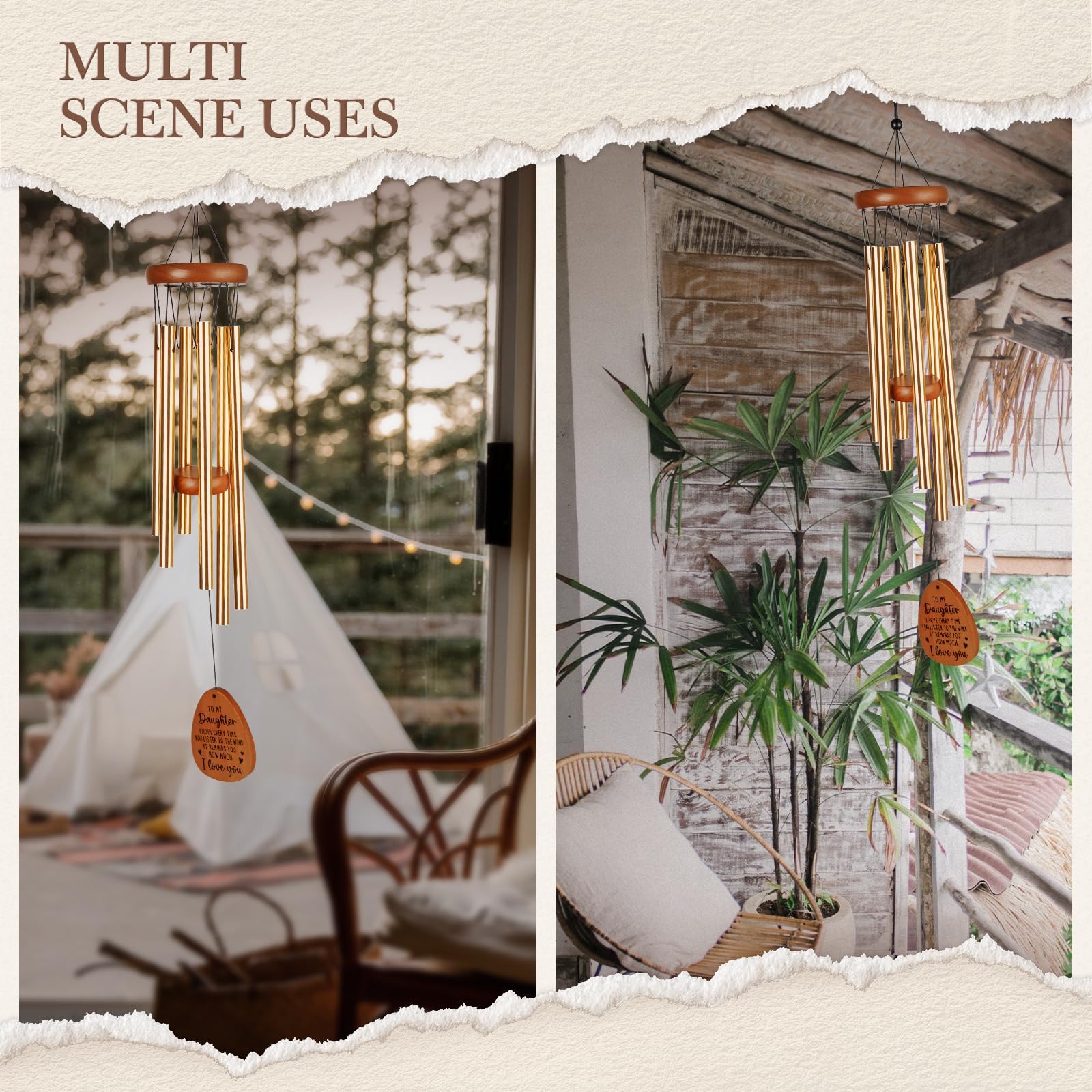Leebbsin six-tube wind chime produces soothing tones for calm moments.