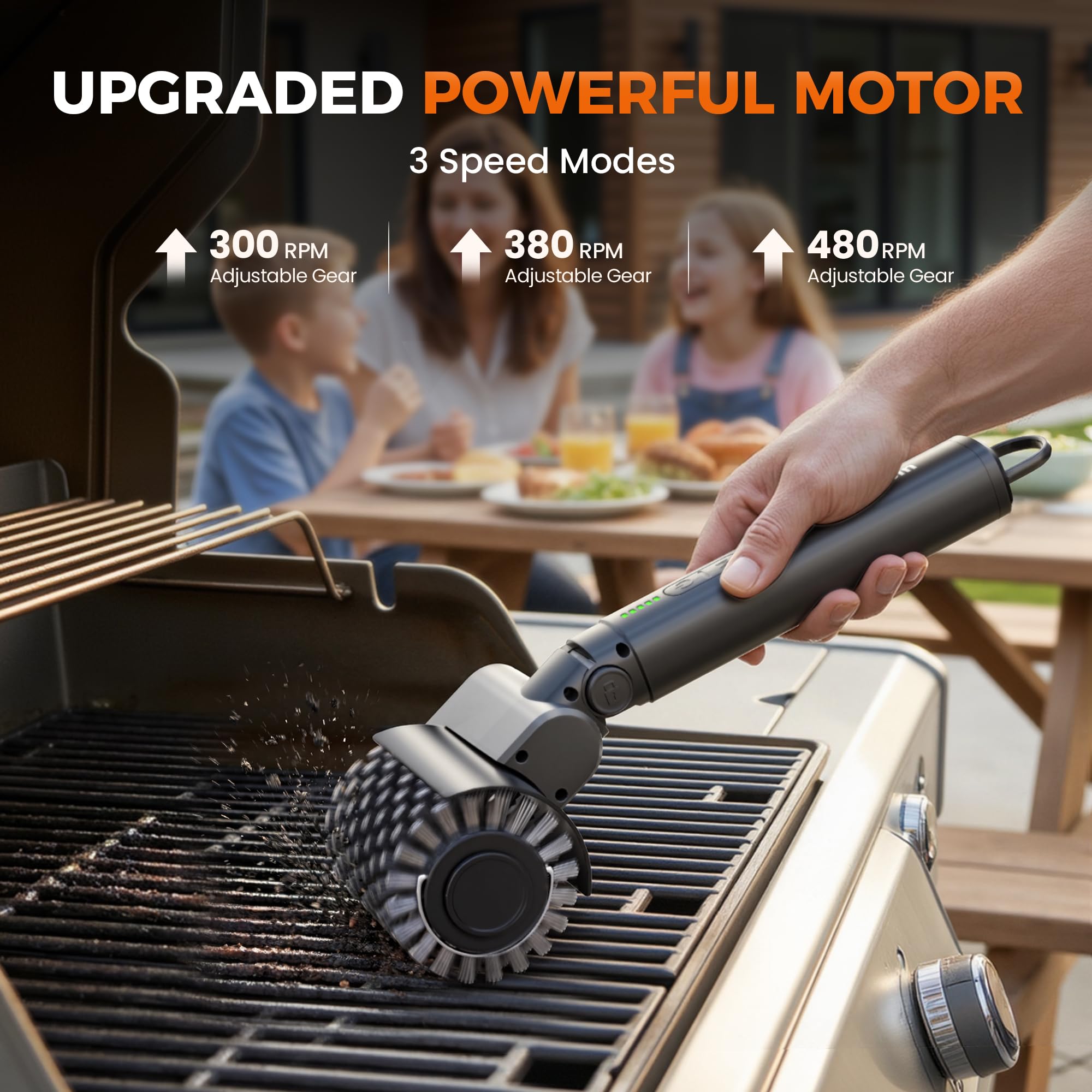 Leebein cordless rotary brush with 3 speed levels for flexible cleaning from gentle to heavy duty.