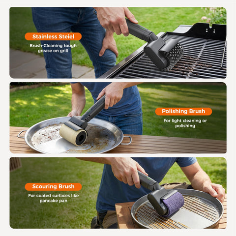 Leebein works on ceramic, gas, charcoal, cast iron, and stainless steel grills.