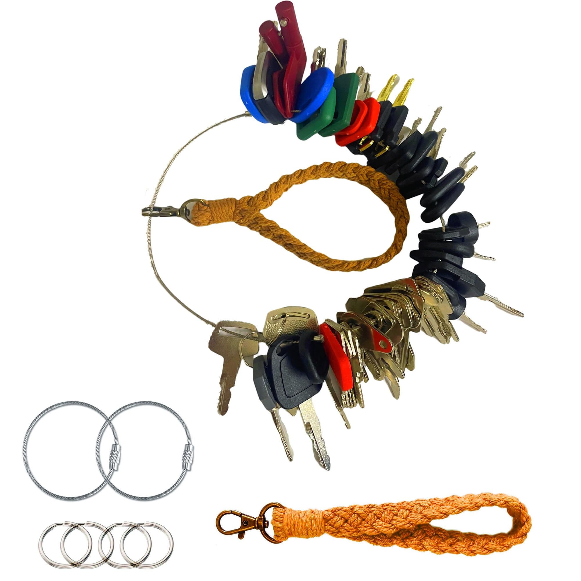 Leedylove 42-key master set laid out for quick on-site access to heavy equipment.