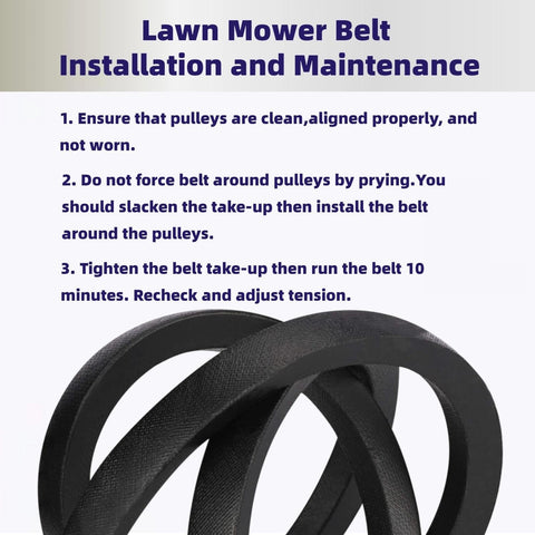 Dimension label on Leego deck belt shows 58x148-25 inch specs