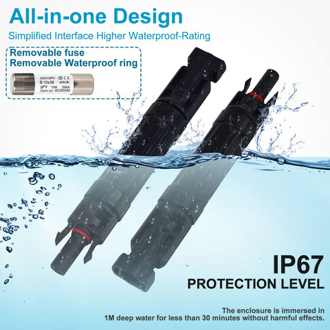 Leehitech IP67 waterproof seal ensures safe outdoor PV connections.