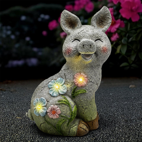 Leekung flowers-decorated solar pig brings charm to any space.