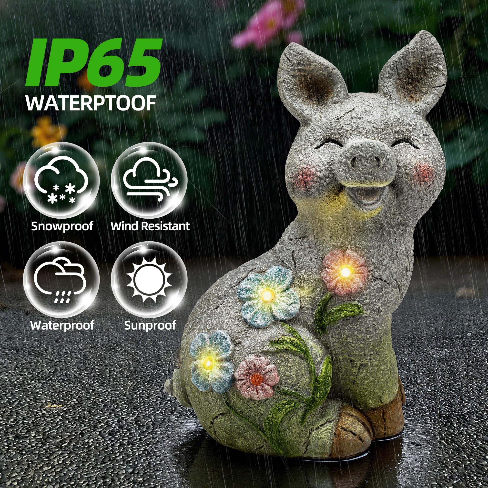 Leekung patio yard solar pig light creates ambient evenings.
