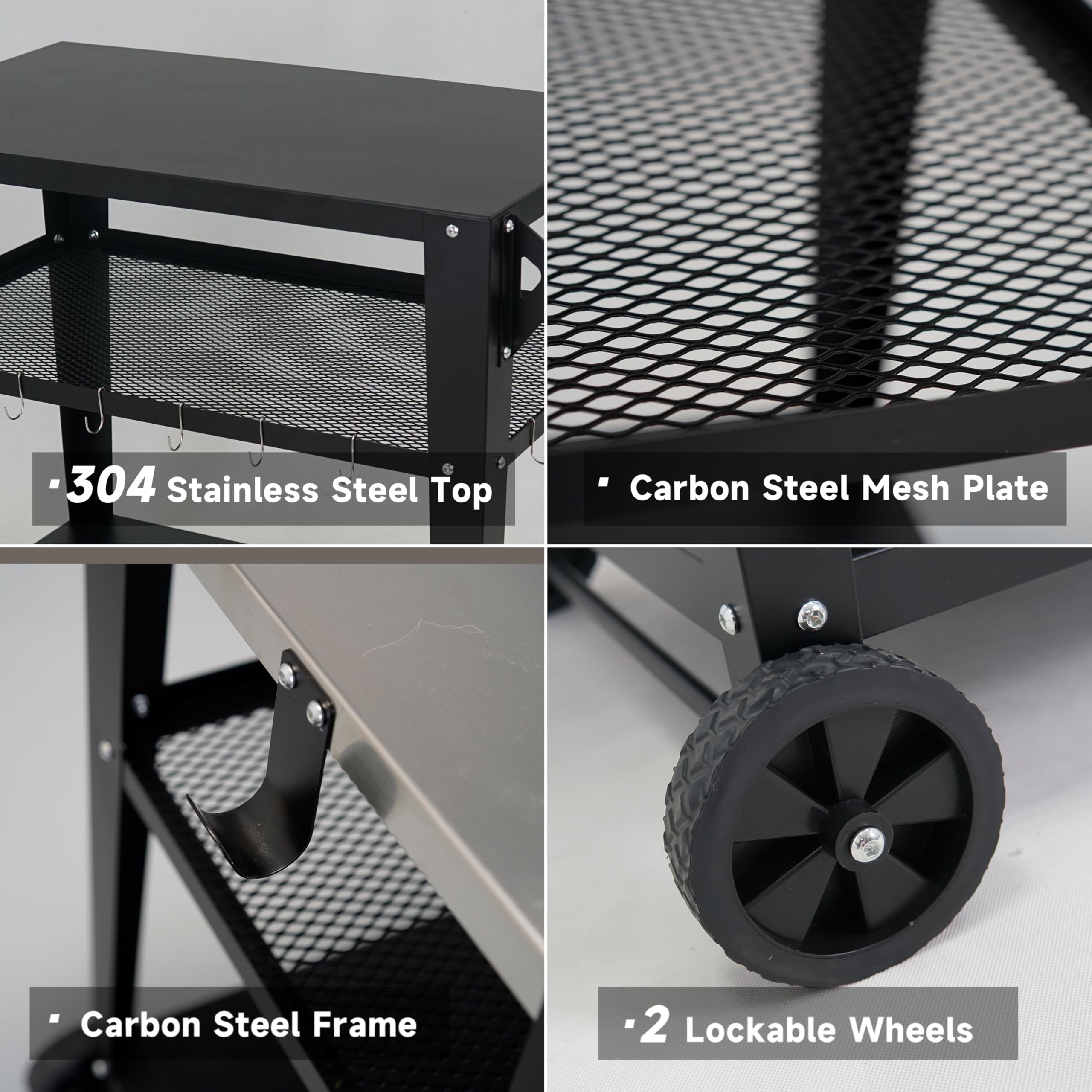 LEETOLLA tool hooks on cart keep utensils within reach for quick prep.
