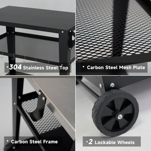 LEETOLLA tool hooks on cart keep utensils within reach for quick prep.