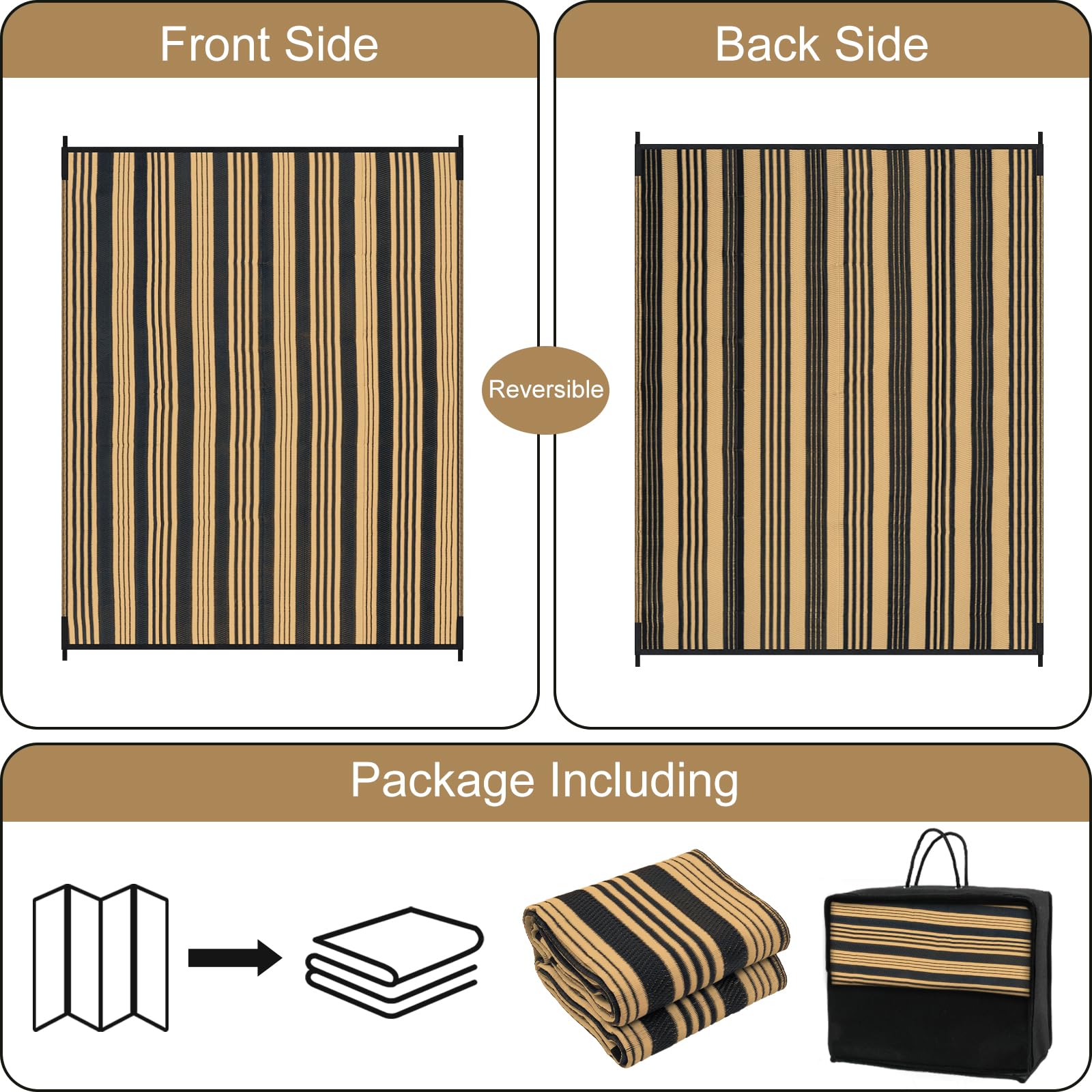 LEEVAN reversible striped outdoor rug showing dual-sided style.