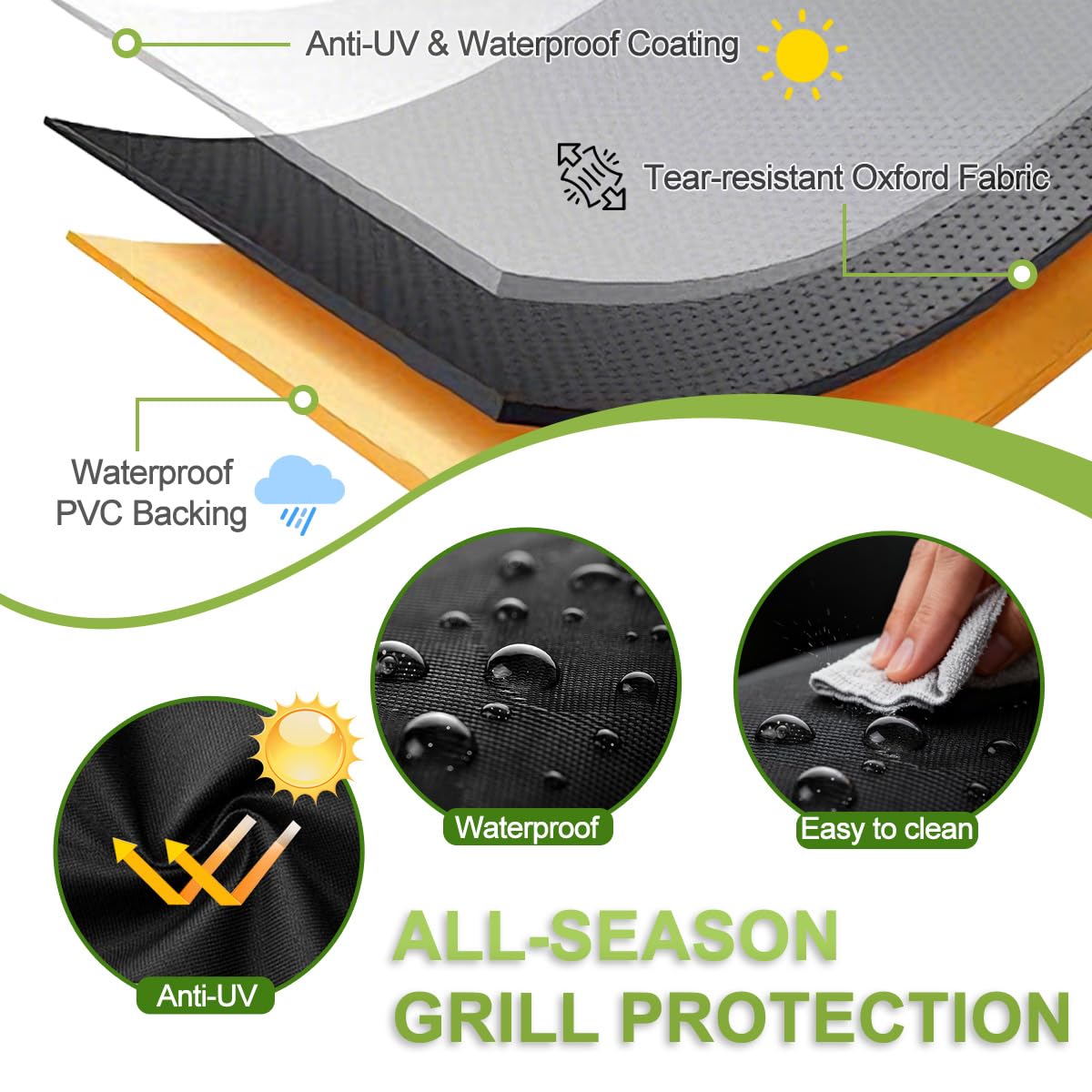 LEEWHEEL grill cover closeup fabric; 420D weave resists fading and water splashes.