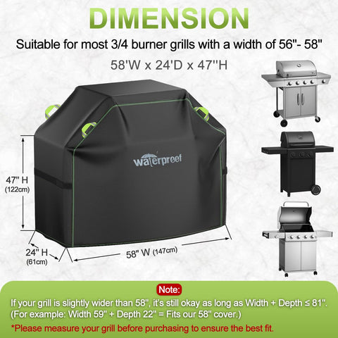 LEEWHEEL grill cover 58in side view; secure windproof straps for outdoor patios.