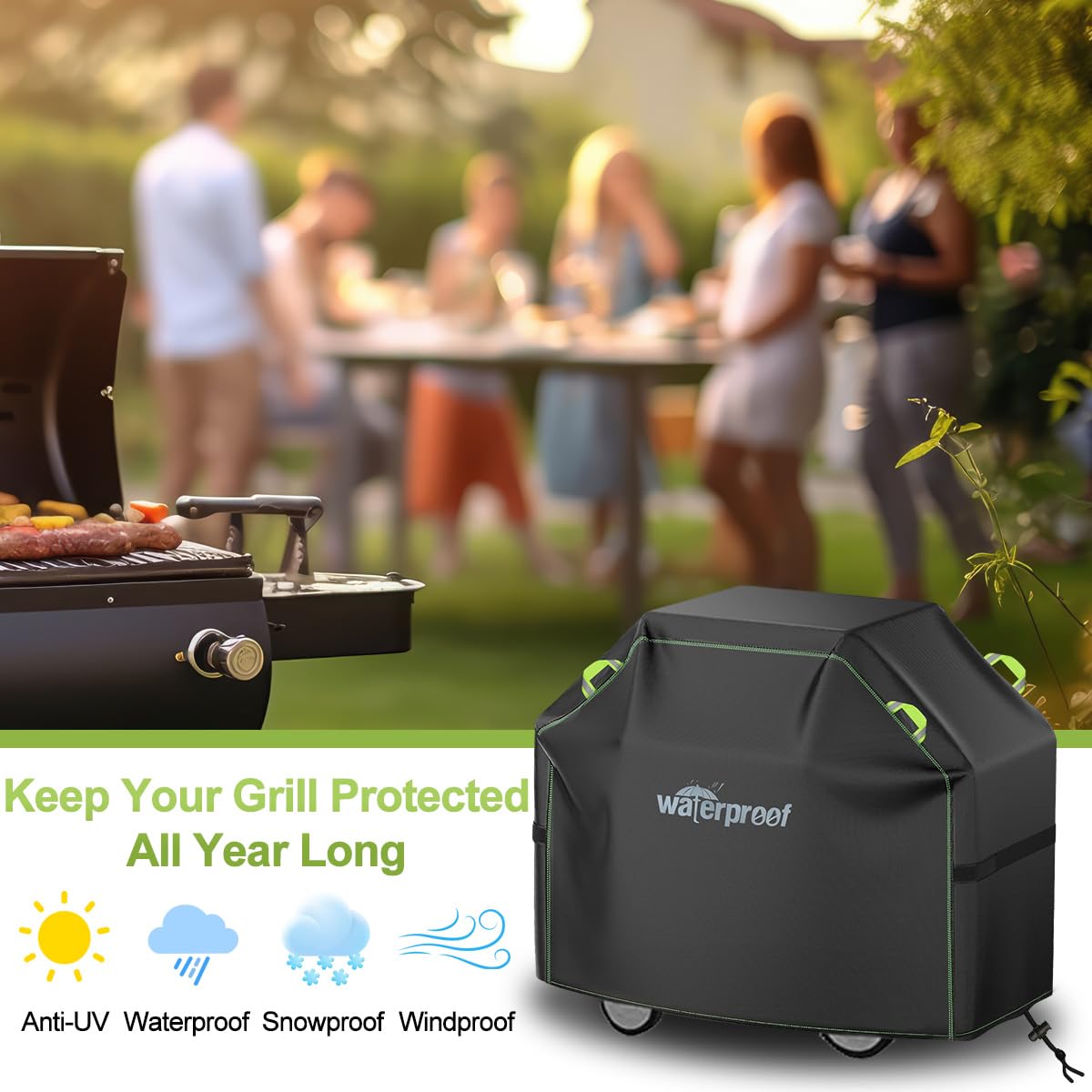 LEEWHEEL grill cover dimensions 58x24x47; quick sizing check for smooth fit.