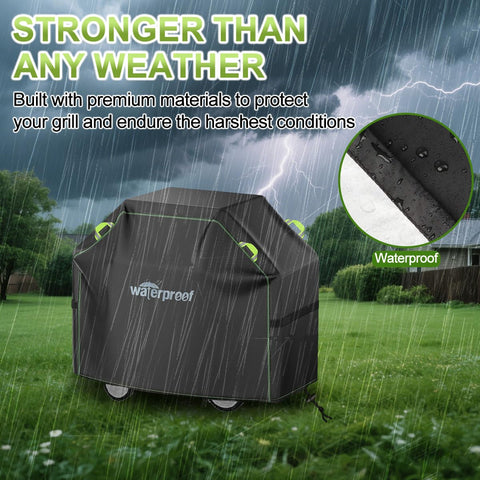 LEEWHEEL grill cover drawstring hem; snug fit around grills for all-season protection.