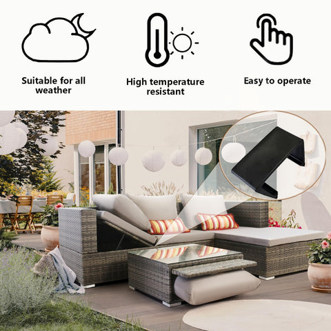 LeewooJardin clips connect two wicker sofa units for a clean look