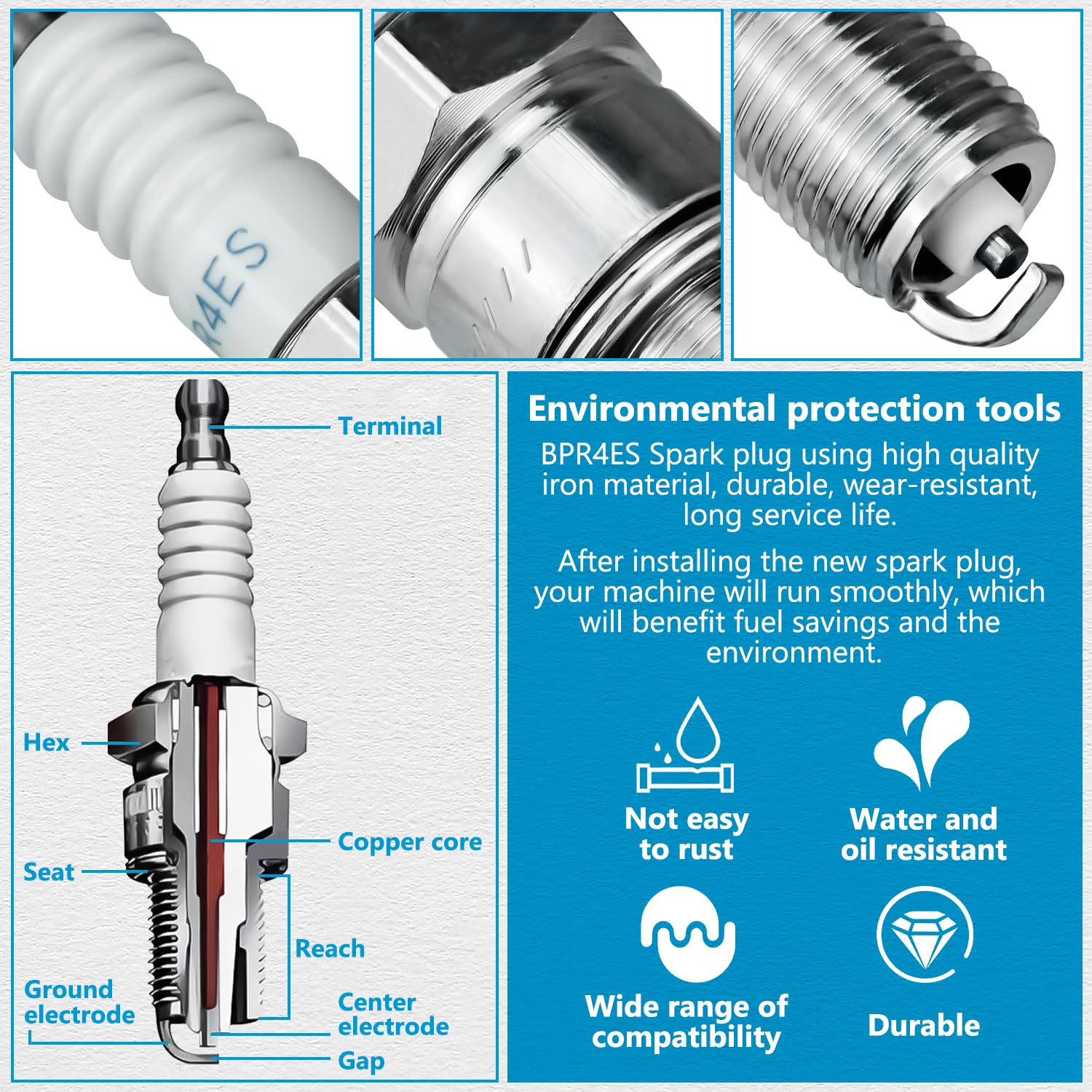 NGK lawn mower compatibility shown with LEFITPA BPR4ES spark plugs.