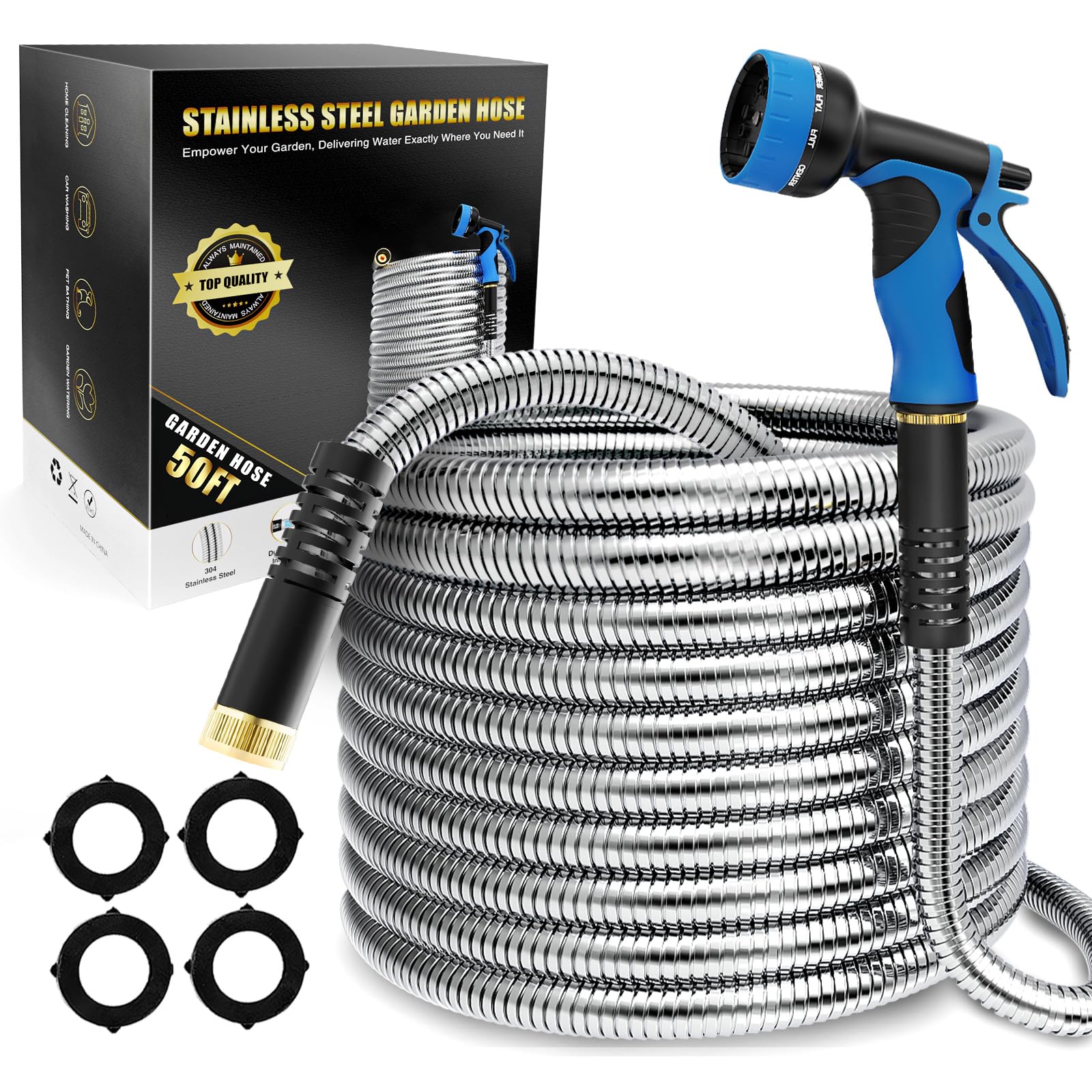 Lefree 50ft metal garden hose assembly offers extended reach for yards