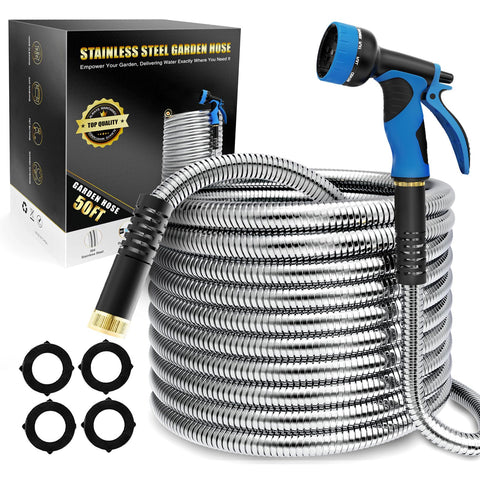 Lefree 50ft metal garden hose assembly offers extended reach for yards