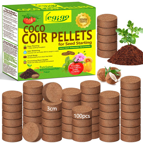 Legigo 100 Pcs Coco Coir Pellets pack, compact blocks ready to hydrate for seedling use