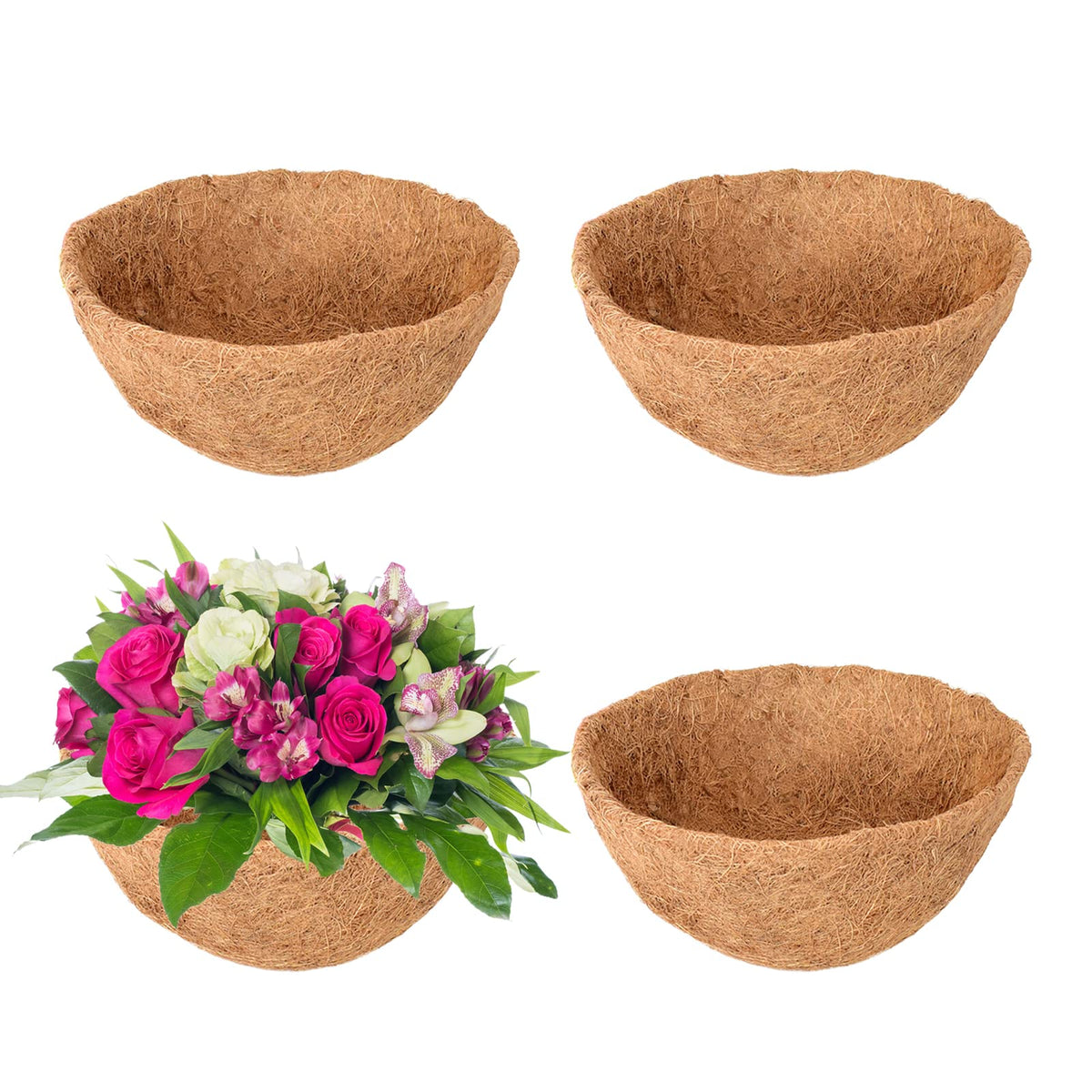 Legigo 12-inch hanging basket coco liner in a 4-pack ready to install, natural fiber look for gardens.