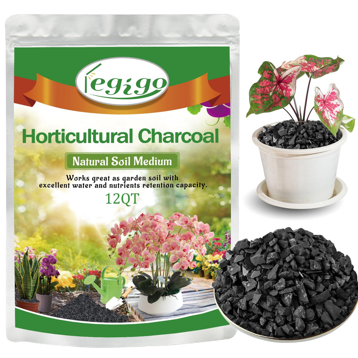 Legigo horticultural charcoal 12qt improves drainage in container soils.