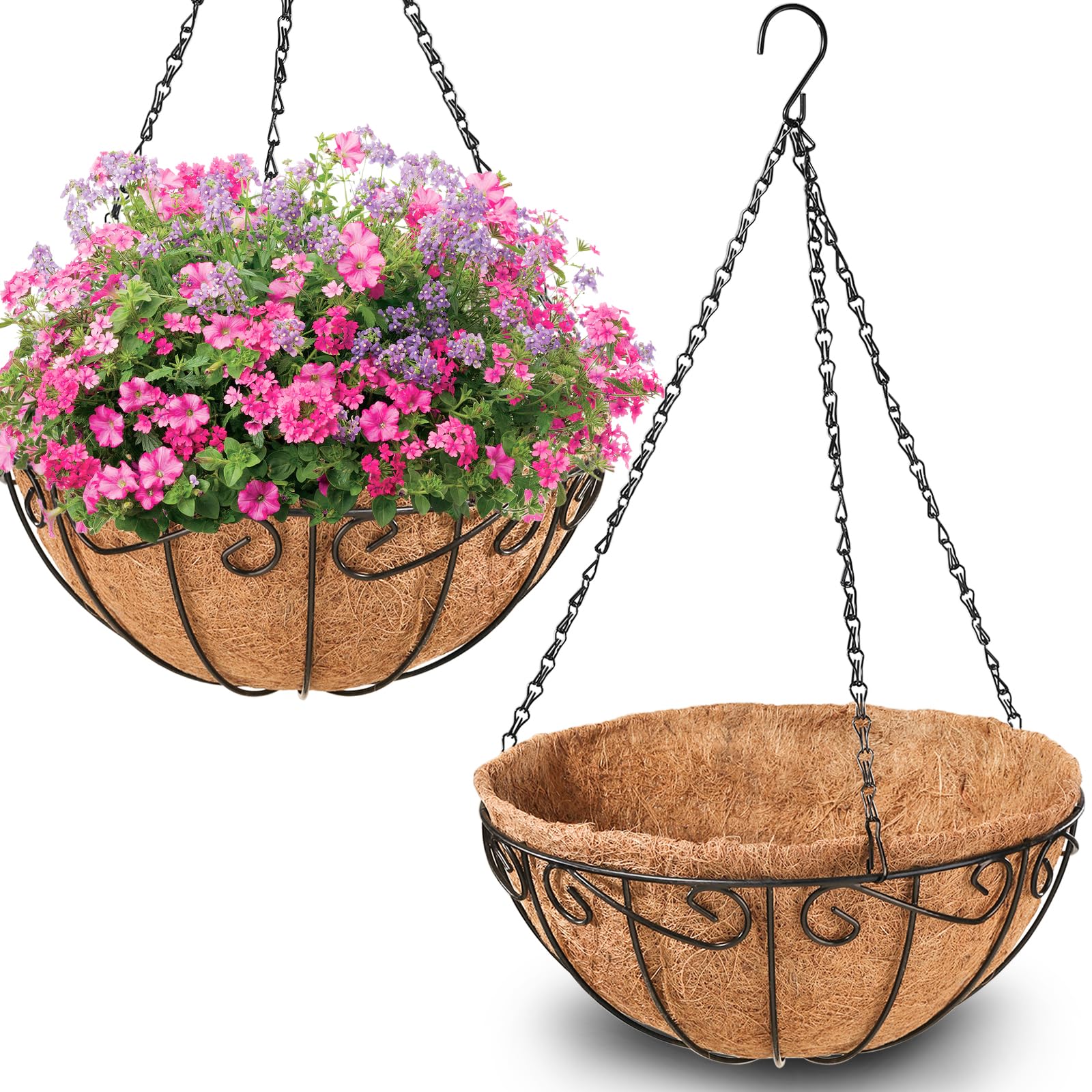 Legigo 14-inch metal hanging basket ready for outdoor planting with a wire frame