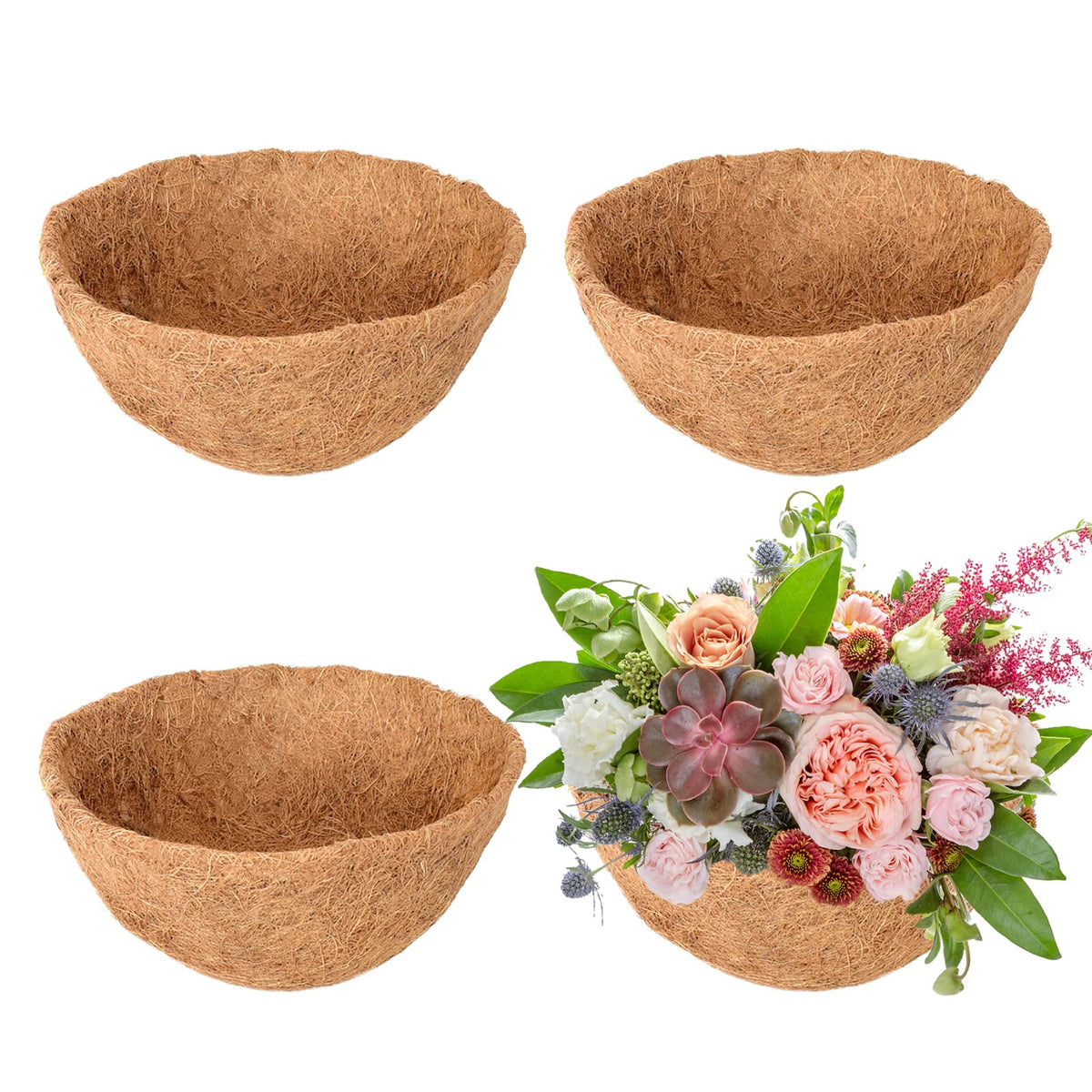 Legigo 16in round coco fiber liner in front view showing natural material and fit