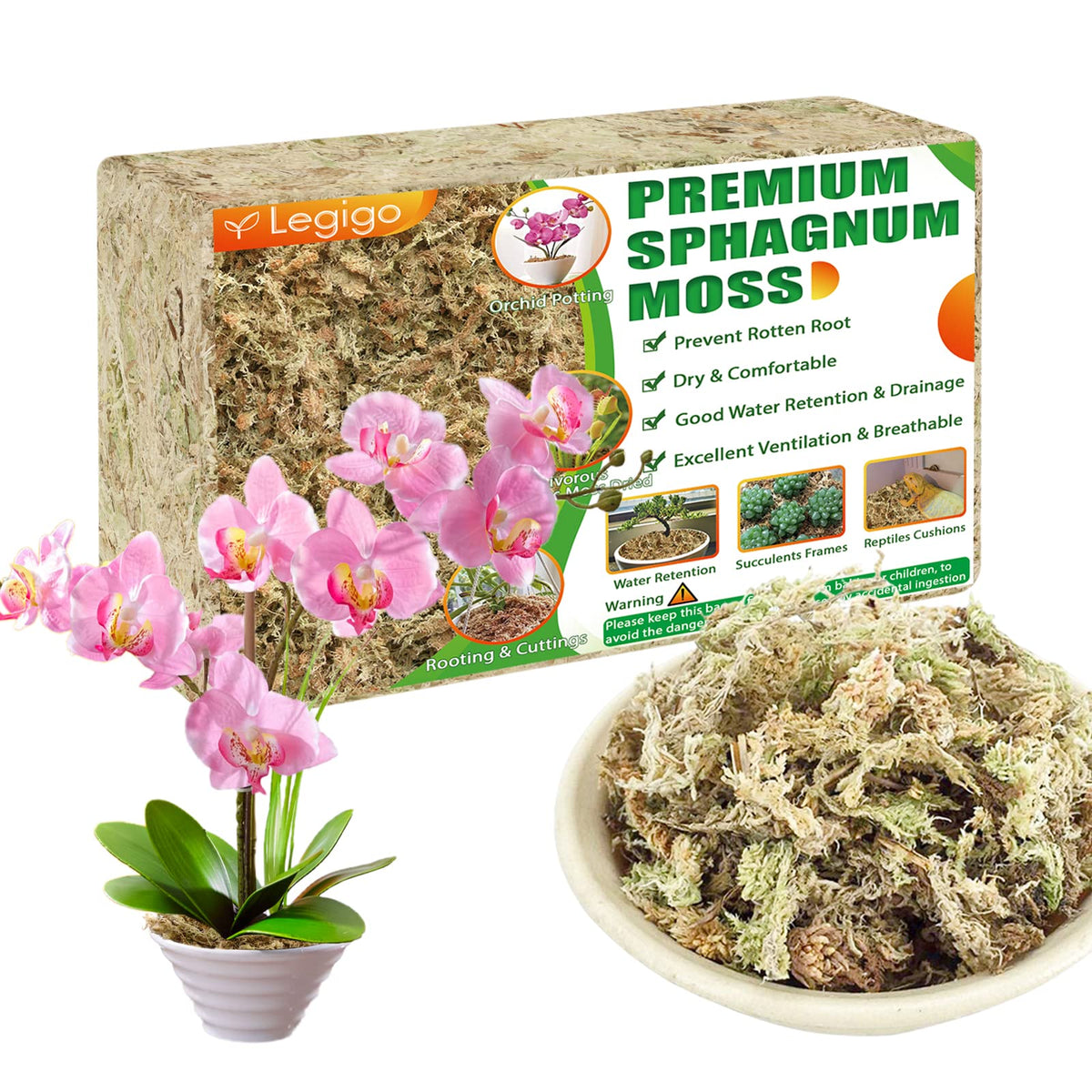 Legigo 16qt sphagnum moss pack prepared for moisture retention in pots