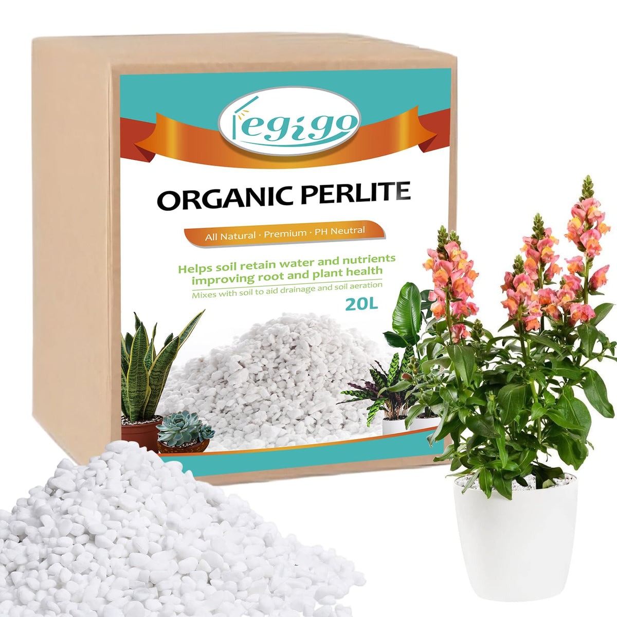 Legigo 20 quarts perlite packaging in a resealable pouch for easy storage.