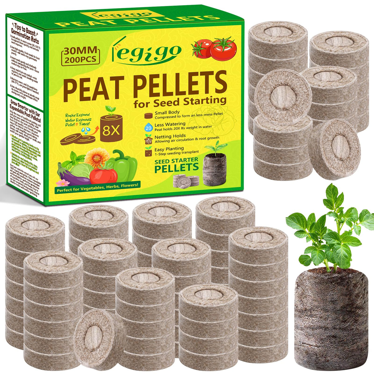 Legigo 200-pcs seed starter pellets package expands in water for efficient germination
